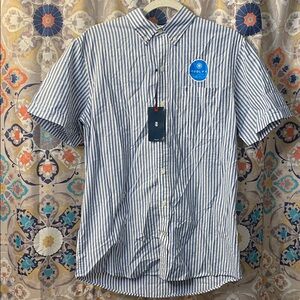 Coolibar Men's Navy and White Striped Button Down Shirt